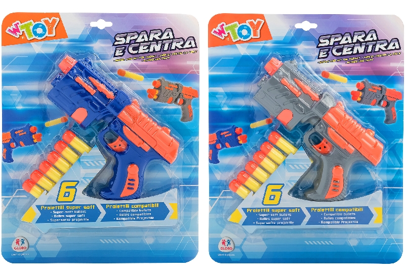 GUN W/ 6 SOFT BULLETS 2 COL.