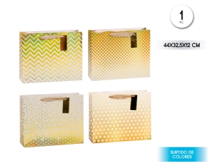 BOLSA REGALO GEOMETRICO BICOLOR DORADO GRIS 44*32.5*12