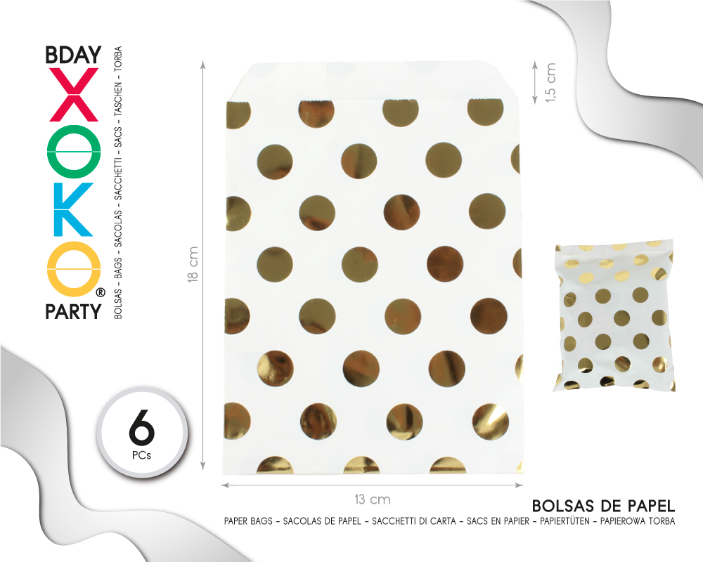 [57853-1] BOLSAS DE PAPEL KRAFT 6PC LUNAR ORO 13*18CM