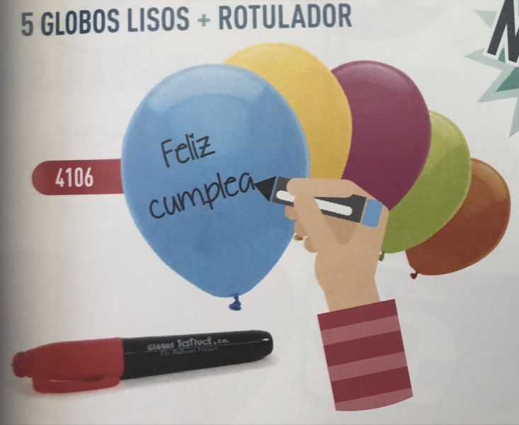 [4106] 6 GLOBOS LISOS CON ROTULADOR - GLOBEST