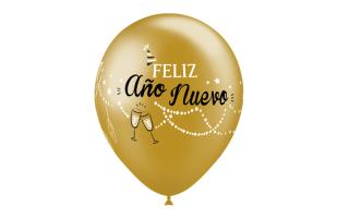 [112M9473-8] B/ 8 Globos metal. 90cm perim. oro: Año Nuevo