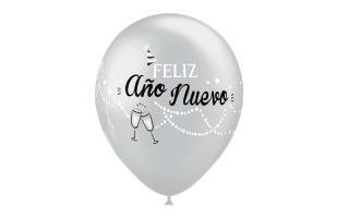 [112M9373-8] B/ 8 Globos metal. 90cm perim.plata:Año Nuevo