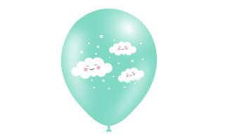 [112P3782-8] G LATEX V.MENTA.NUBES CON CARITA R-12 BALLONIA (8 UN)