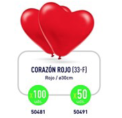 Bolsa 100 Globos 30 cm ø CORAZON ESTANDAR ROJO (33F) - GLOBEST