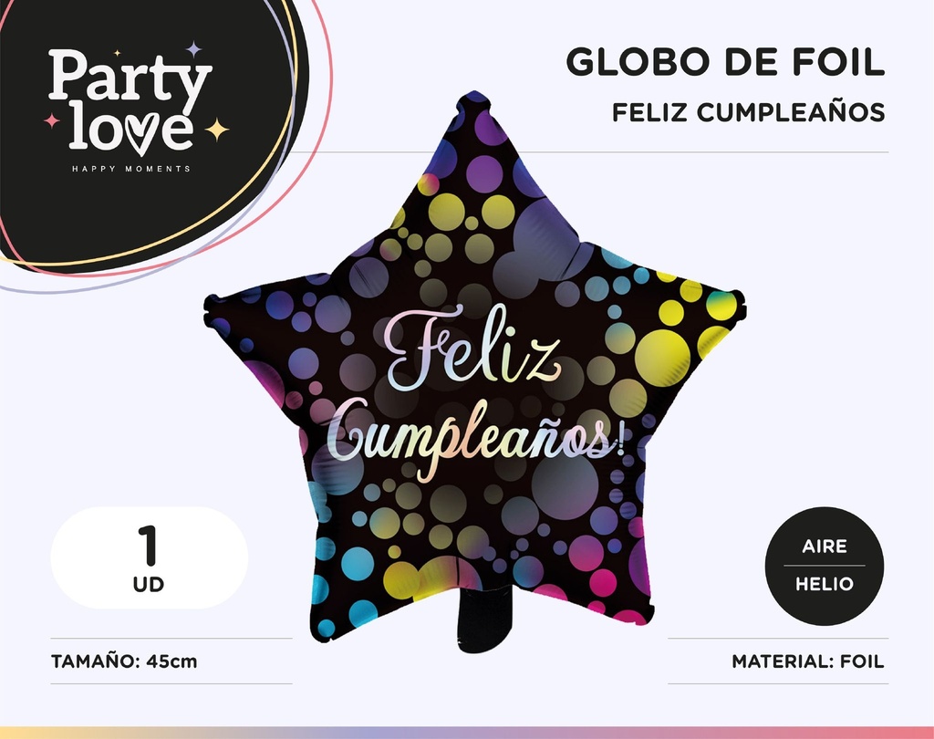 GLOBO CUMPLE ESTRELLA NEGRA PUNTOS 18"