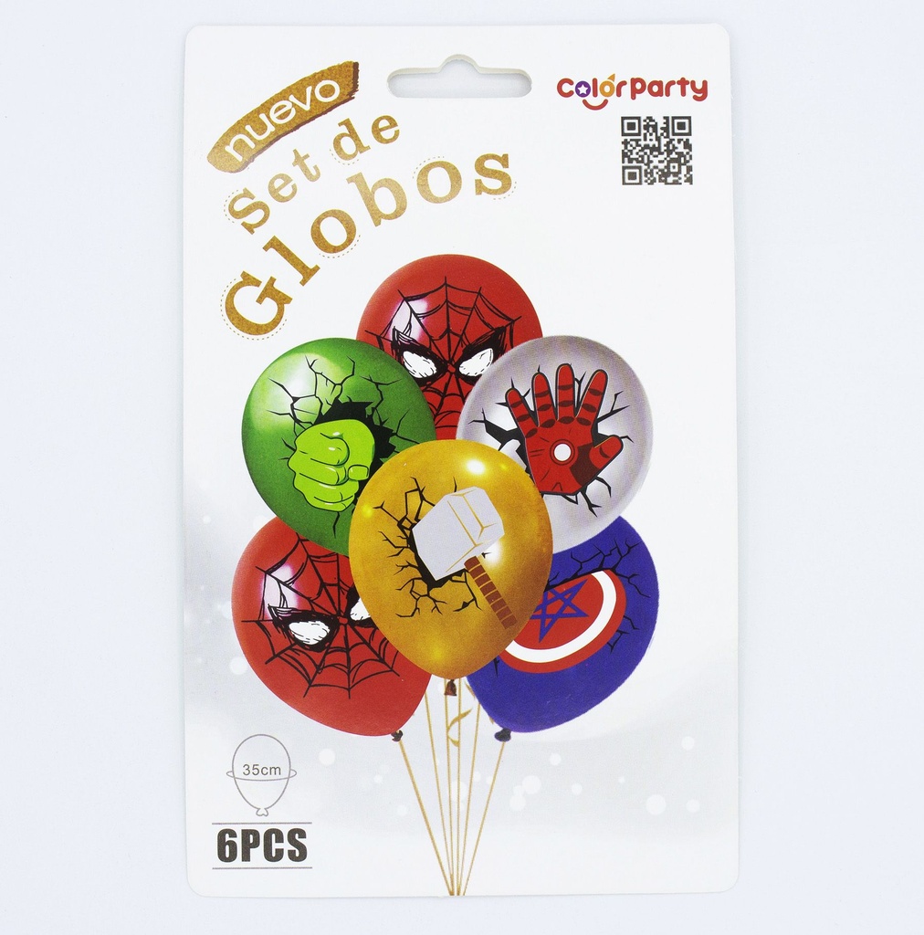 SET DE GLOBOS SUPER HEROES 12 PCS LATEX