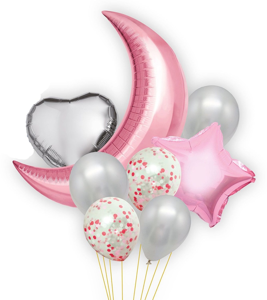 SET GLOBOS 8 PIEZAS LUNA ROSA