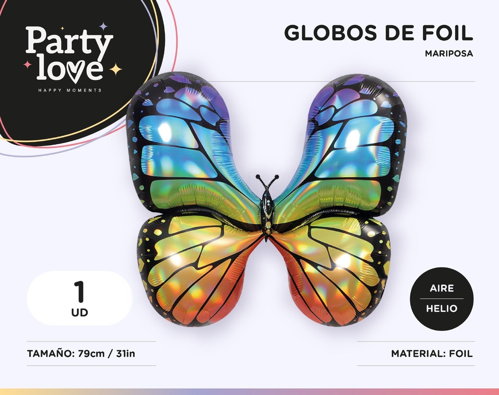 [10857] GLOBO FOIL MARIPOSA MULTICOLOR 79X73CM