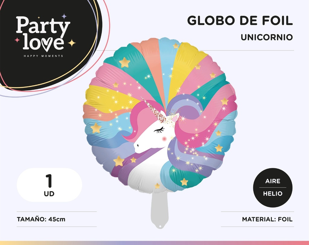 GLOBO UNICORNIO ARCOIRIS PASTEL  18"