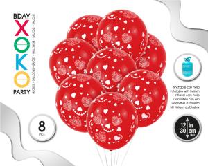 GLOBOS LATEX ROJO 8PC 30CM/2.8G CORAZON