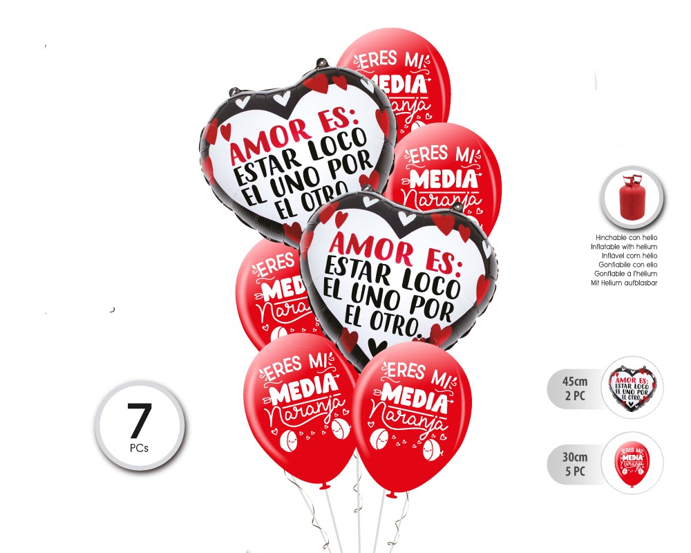 SET ROJO MEDIA NARANJA 7 GLOBOS (SIN HELIO)