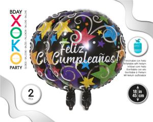 GLOBO MYLAR 2PC FELIZ CUMPLE 18PULG