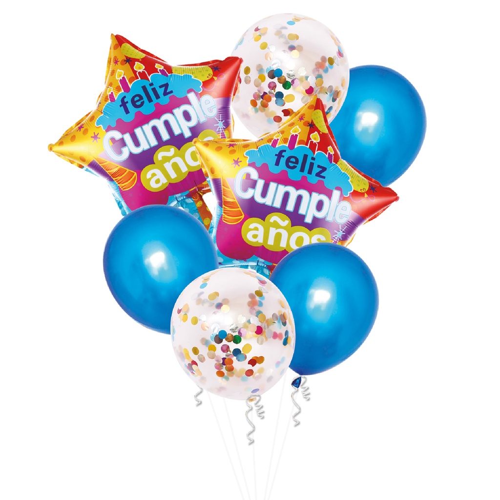 SET GLOBO FELIZ CUMPLEAÑOS AZUL 7PC (SIN HELIO)