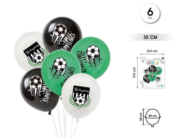 [59447] GLOBO LATEX PRINT FUTBOL FELIZ CUMPLE 6PCS
