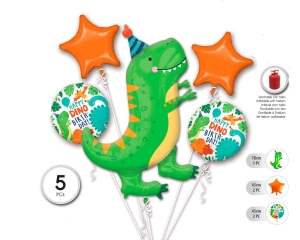 [55515] SET GLOBO MYLAR DINOSAURIO 5PC (DINO NO SUBE)