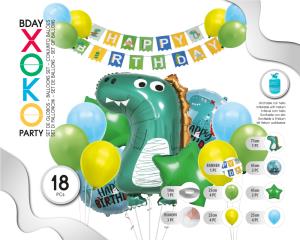 [56076] SET GLOBOS CON BANNER FELIZ C 18PC DINO