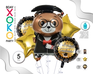 SET GLOBO MYLAR OSO GRADUACION 5PC