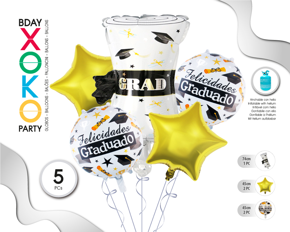[56015] SET GLOBO MYLAR 5PC GRADUADO DIPLOMA