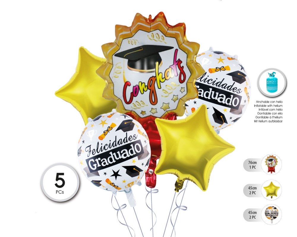 [56016] SET GLOBO MYLAR 5PC GRADUADO MEDALLA (SIN HELIO)
