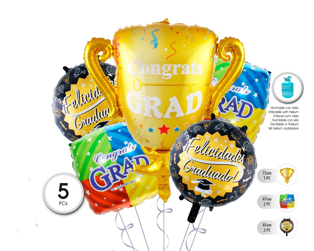 [55890] SET GLOBO MYLAR TROFEO GRADUACION 5PC (SIN HELIO)
