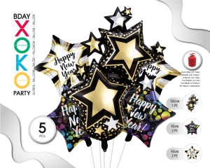 [55409] SET GLOBO MYLAR HAPPY NEW YEAR ESTRELLA 5PC