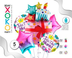 [55878] SET GLOBO MYLAR REGALO FELIZ DIA MADRE 5PC