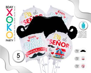 SET GLOBO MYLAR BIGOTE PADRE 5PC