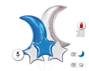 SET GLOBO MYLAR ESTRELLA/LUNA 5PC (SIN HELIO)