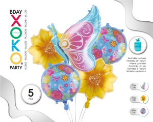 SET GLOBO MYLAR MARIPOSA 5PC