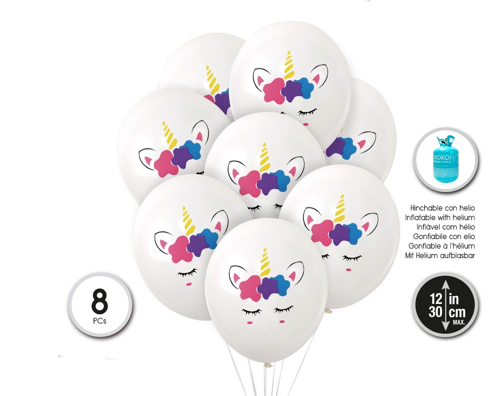 [55119] GLOBOS LATEX BLANCO 8PC 30CM/2.8G UNICORN