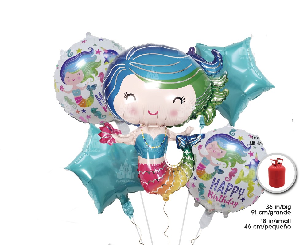 [53318] SET GLOBO MYLAR MERMAID 5PC (SIN HELIO)