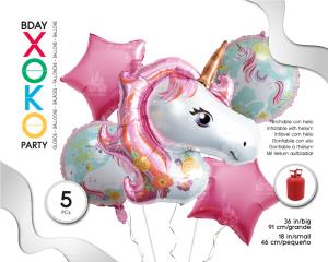 [53322] SET GLOBO MYLAR UNICORN 5PC (SIN HELIO)