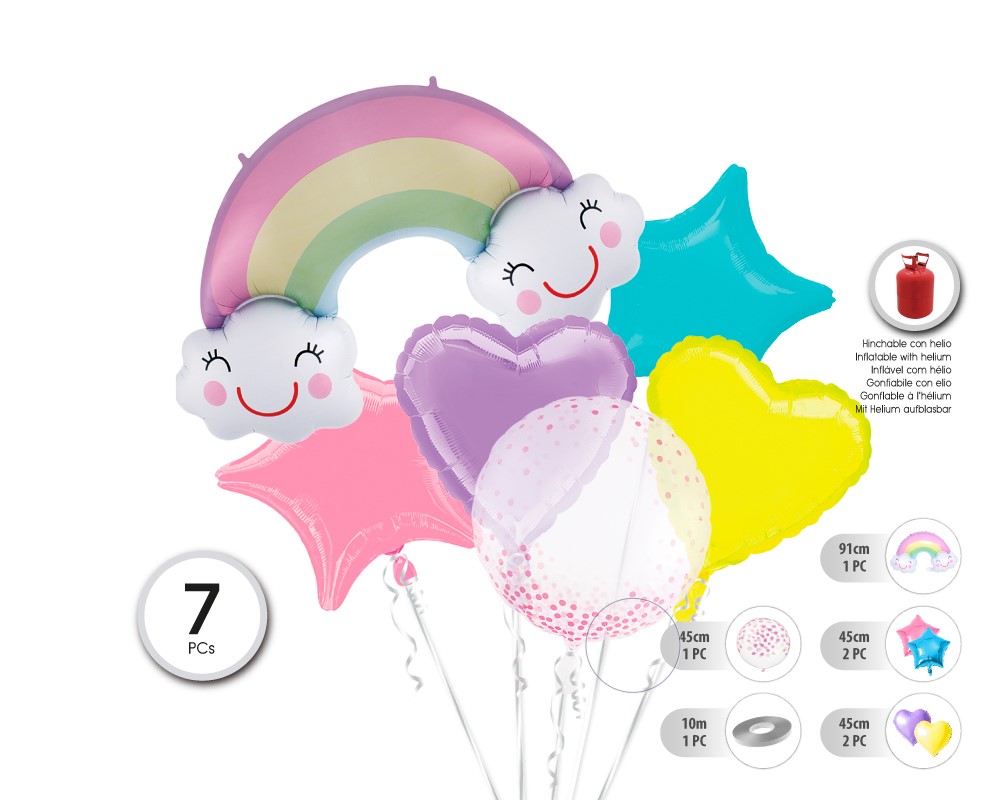 [55504] SET GLOBO MYLAR BUBBLE ARCO IRIS 6PC (SIN HELIO)