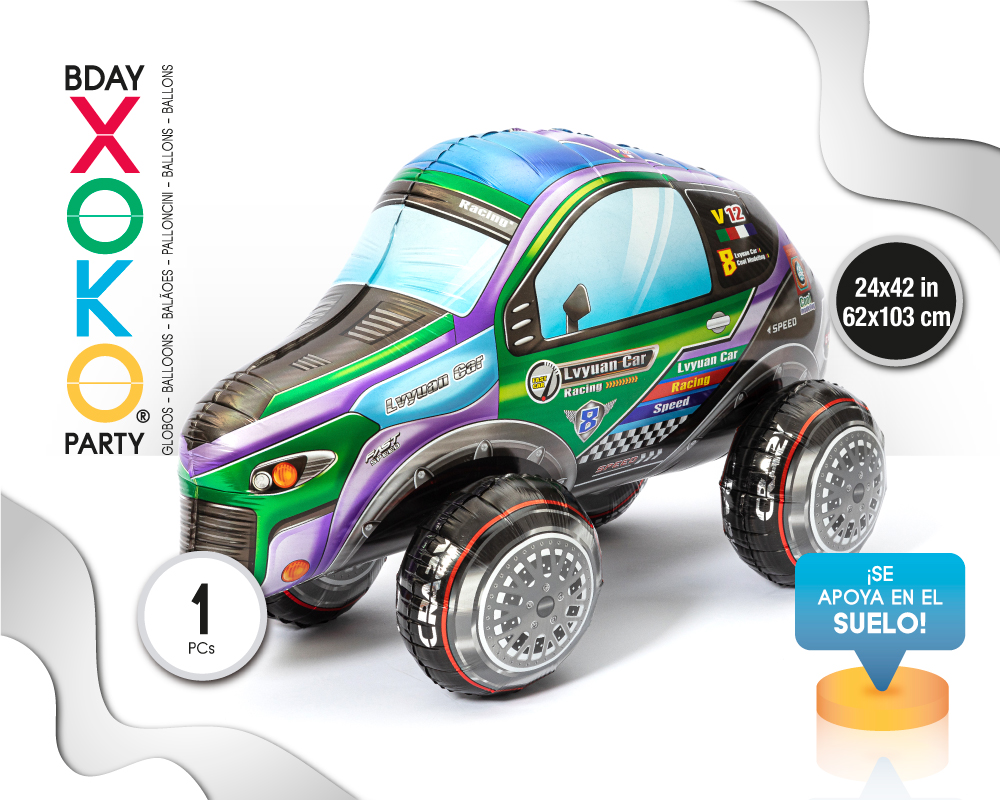 [55025] GLOBO MYLAR COCHE CARRERA F8 62*103CM