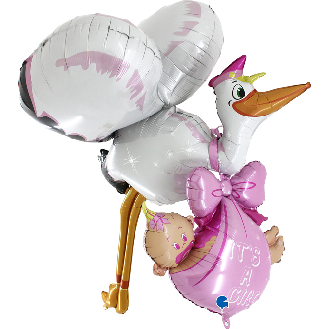 [73051] GLOBO FOIL 88"/2,2MT.CIGÜEÑA NIÑA BB 3D
