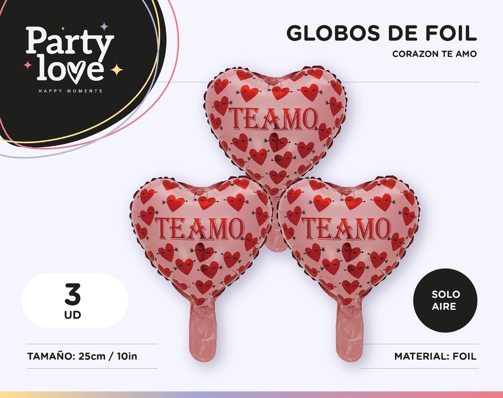 [10383] GLOBO FOIL TE AMO CORAZONES 10" 3 UDS SOLO AIRE