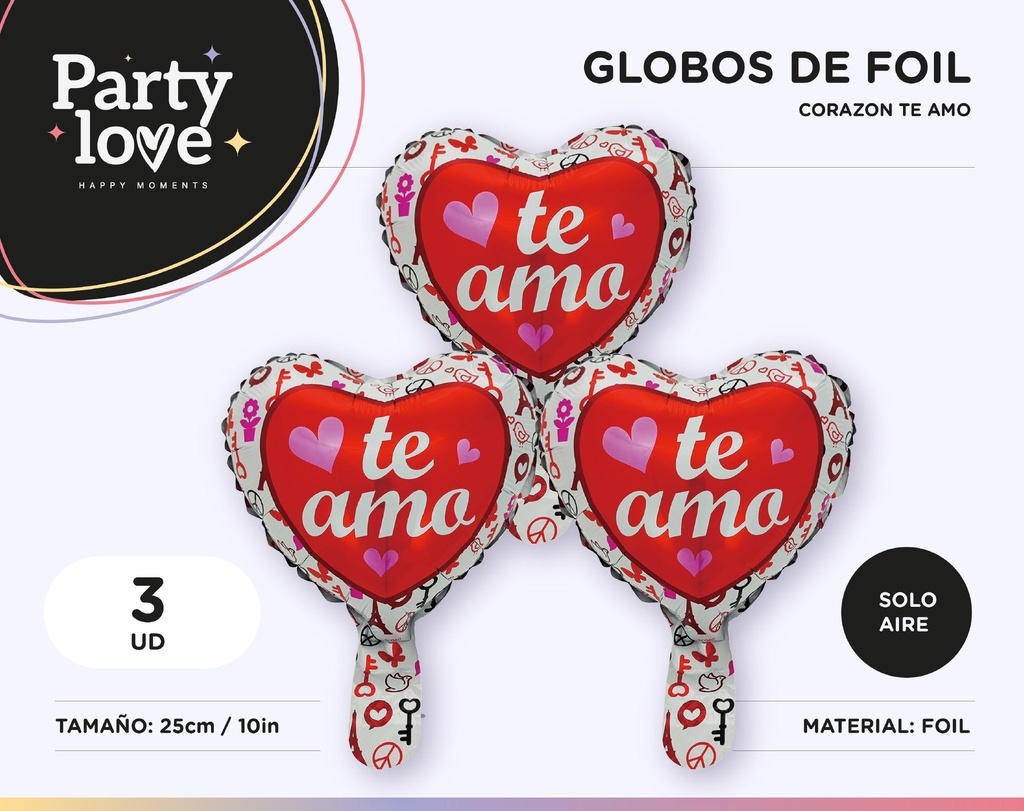 GLOBO FOIL TE AMO LLAVES 10 " 3 UDS SOLO AIRE