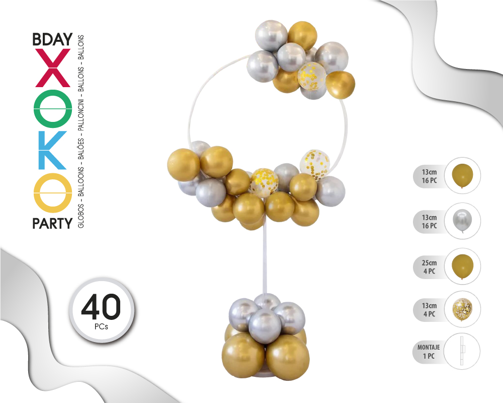 [54892] SOPORTE CIRCULAR GLOBOS ORO/PTA 40PC