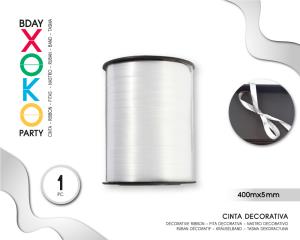 [57870] CINTA DECORATIVA GLOBOS 400M*5MM BLANCO