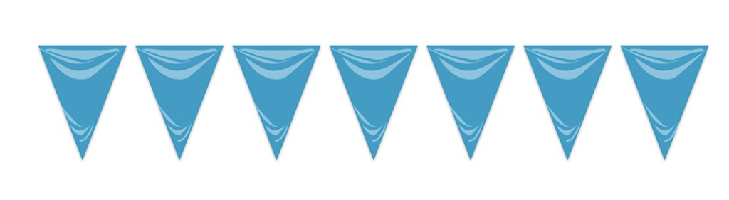 BANDERA TRIANG.PLÁSTICO AZUL BABY 20X30 CM. 25 MTS.