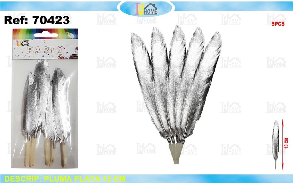 PLUMAS COLOR PLATA 13-15CM 5PCS