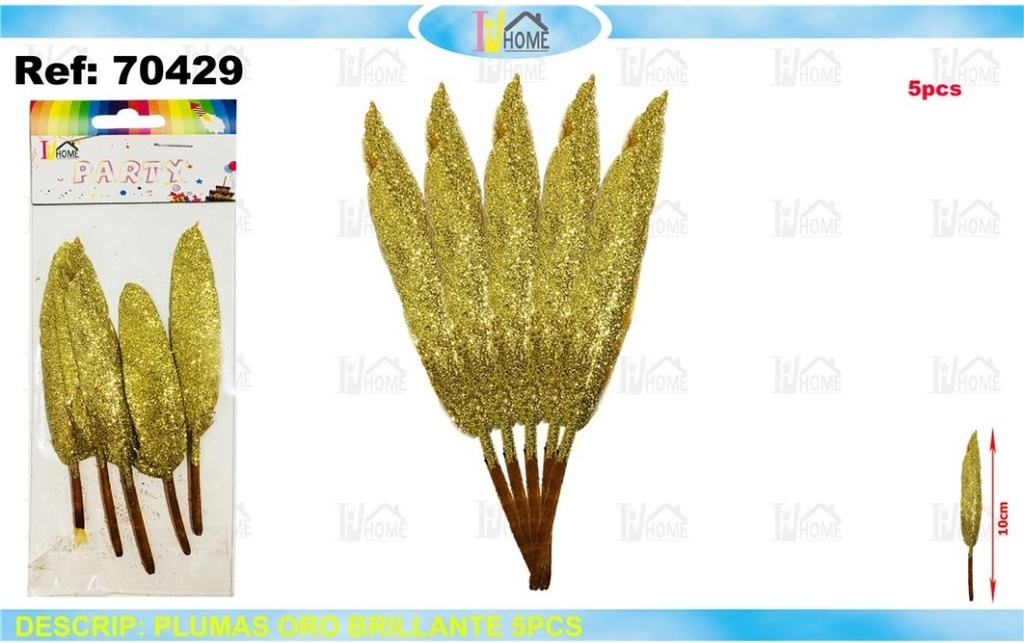PLUMAS ORO BRILLENTE 10CM 5PCS
