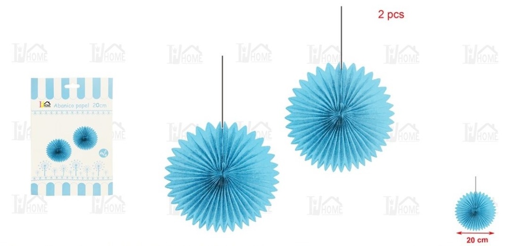 ABANICO PAPEL AZUL 20CM