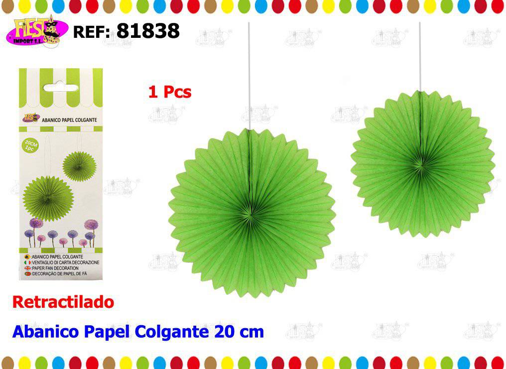 ABANICO PAPEL COLGANTE VERDE 20CM
