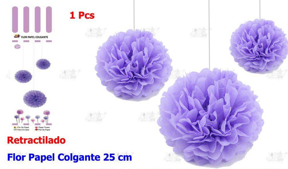 FLOR PAPEL COLGANTE LILA 25CM