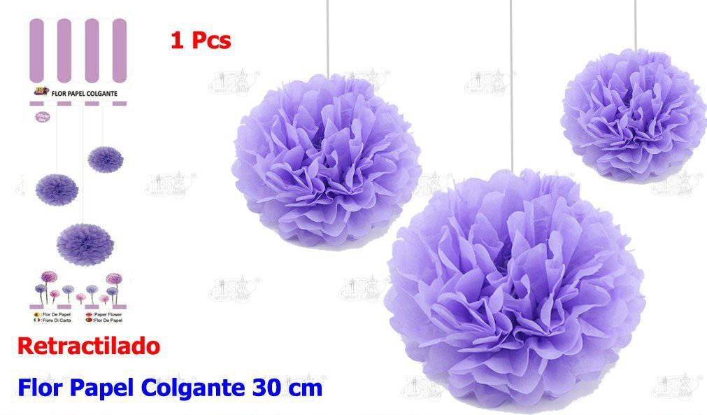 FLOR PAPEL COLGANTE LILA 30CM