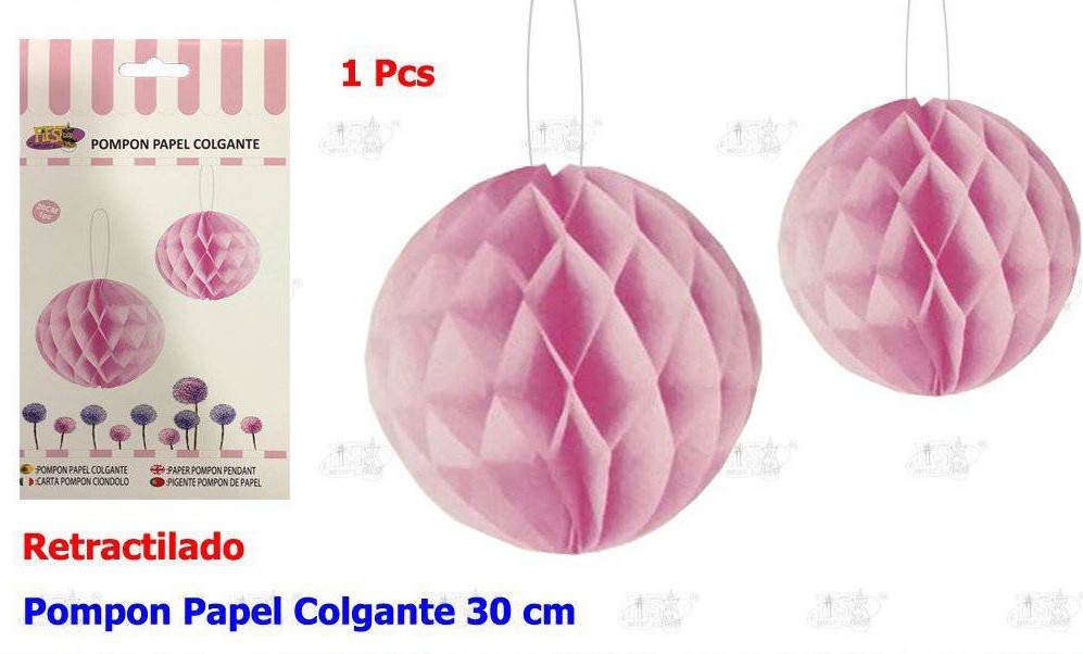 POMPON PAPEL COLGANTE ROSA 30 CM
