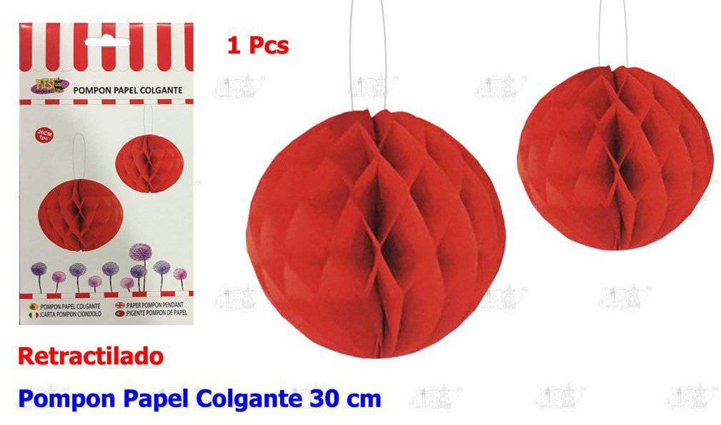 POMPON PAPEL COLGANTE ROJO 30 CM
