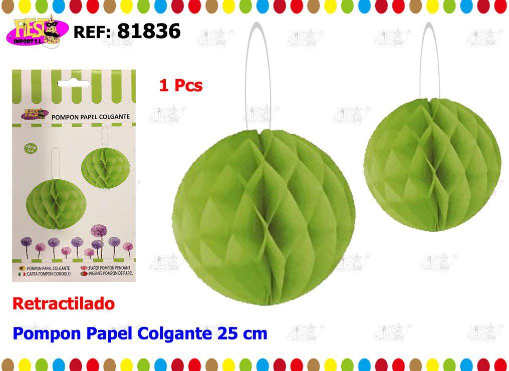 POMPON PAPEL COLGANTE VERDE 25 CM