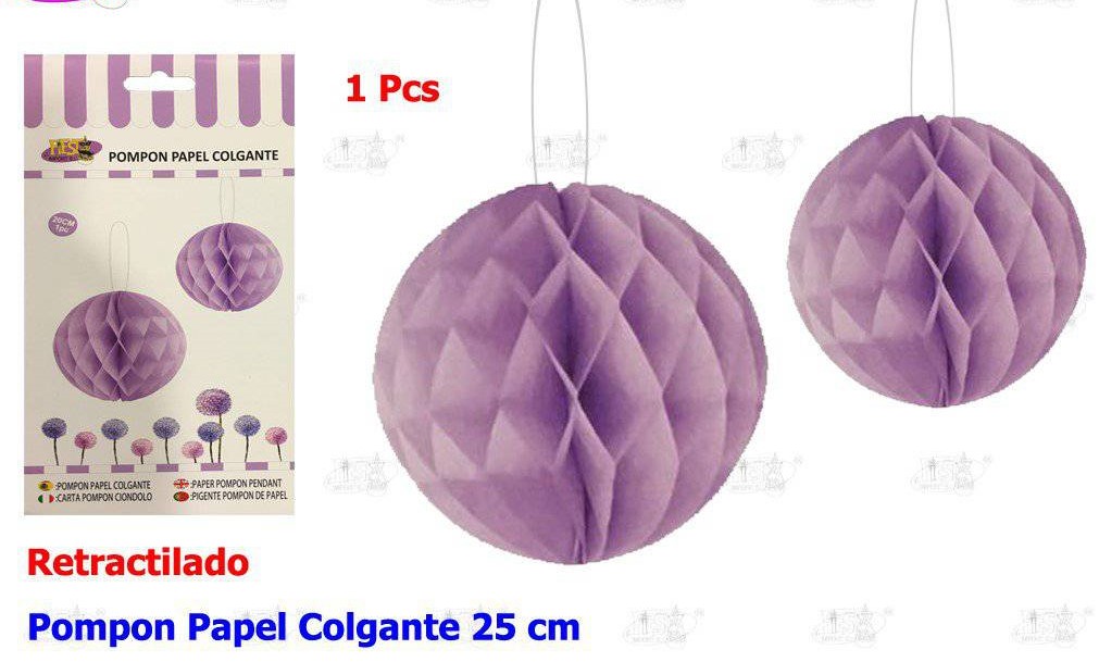POMPON PAPEL COLGANTE LILA 25 CM
